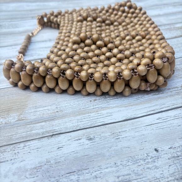 VTG Purse Shoulder Bag Wooden Beaded Bohemian Retro Unique 60s Festival Hippie - Picture 6 of 13